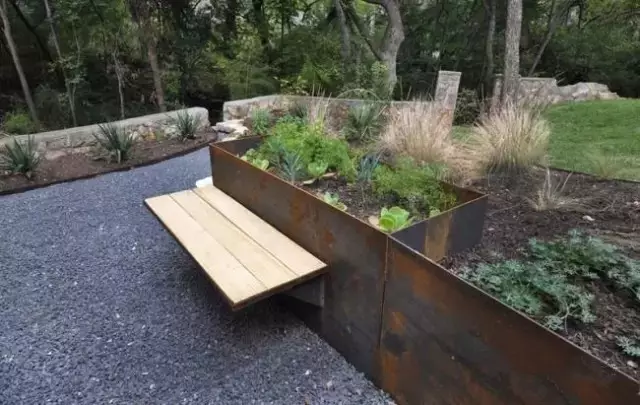 combine wood with corten steel planter box