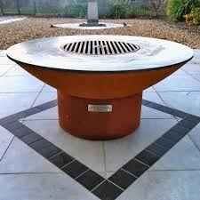 corten firepit with stainless steel surface BBQ table