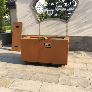 corten steel outdoor rectangle gas fire pit