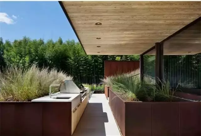 corten steel planter box in the backyard