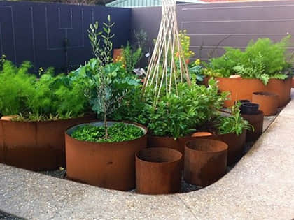 corten steel metal planter for outdoors